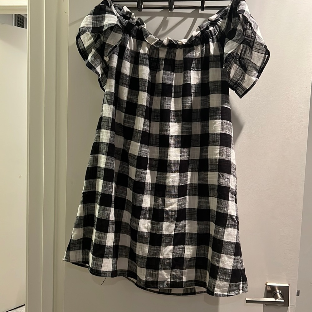 Gingham print off the shoulder dress